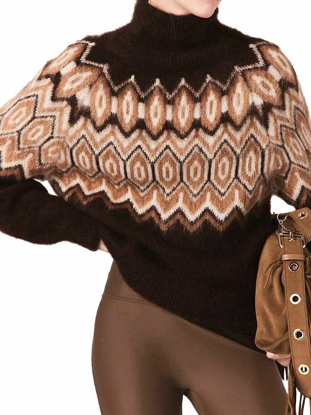 Maje | Fair Isle High Neck Mohair Sweater